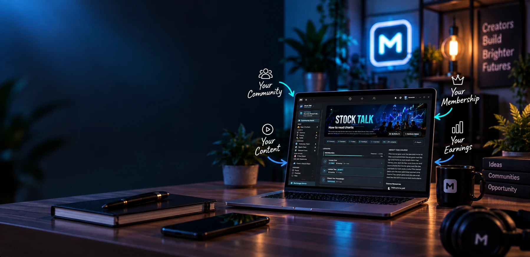The MemberPad desktop app open on a creator's own community and its course