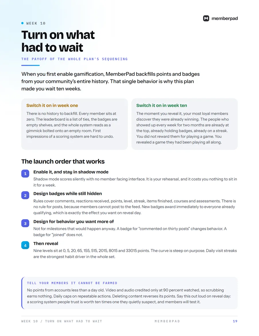 A page from the guide explaining why to switch a scoring system on in week ten rather than week one